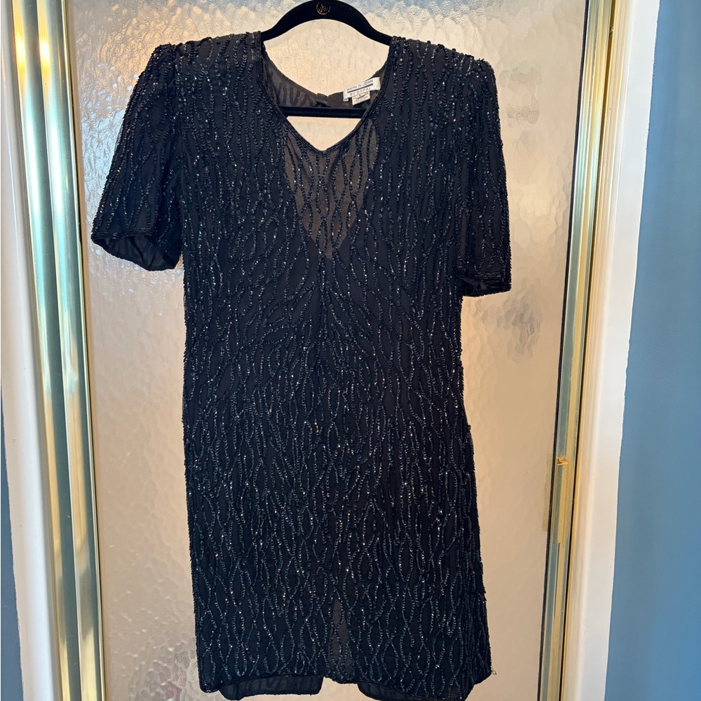 Chic Black Beaded Midi Dress